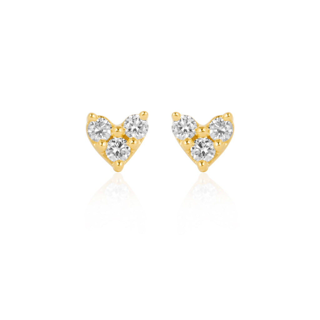 TRIPLE STONE HEART DIAMOND STUDS