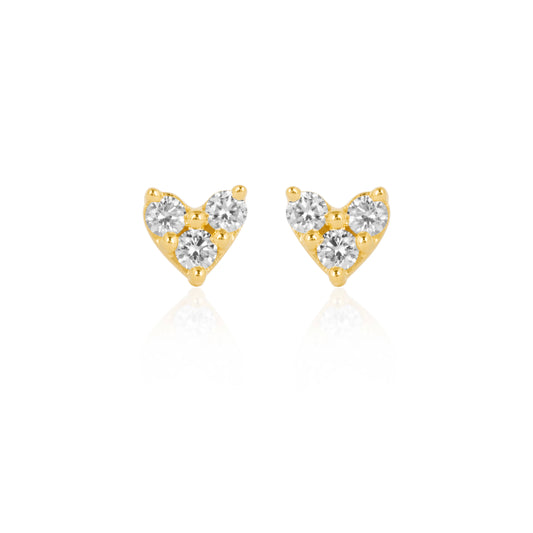 TRIPLE STONE HEART DIAMOND STUDS