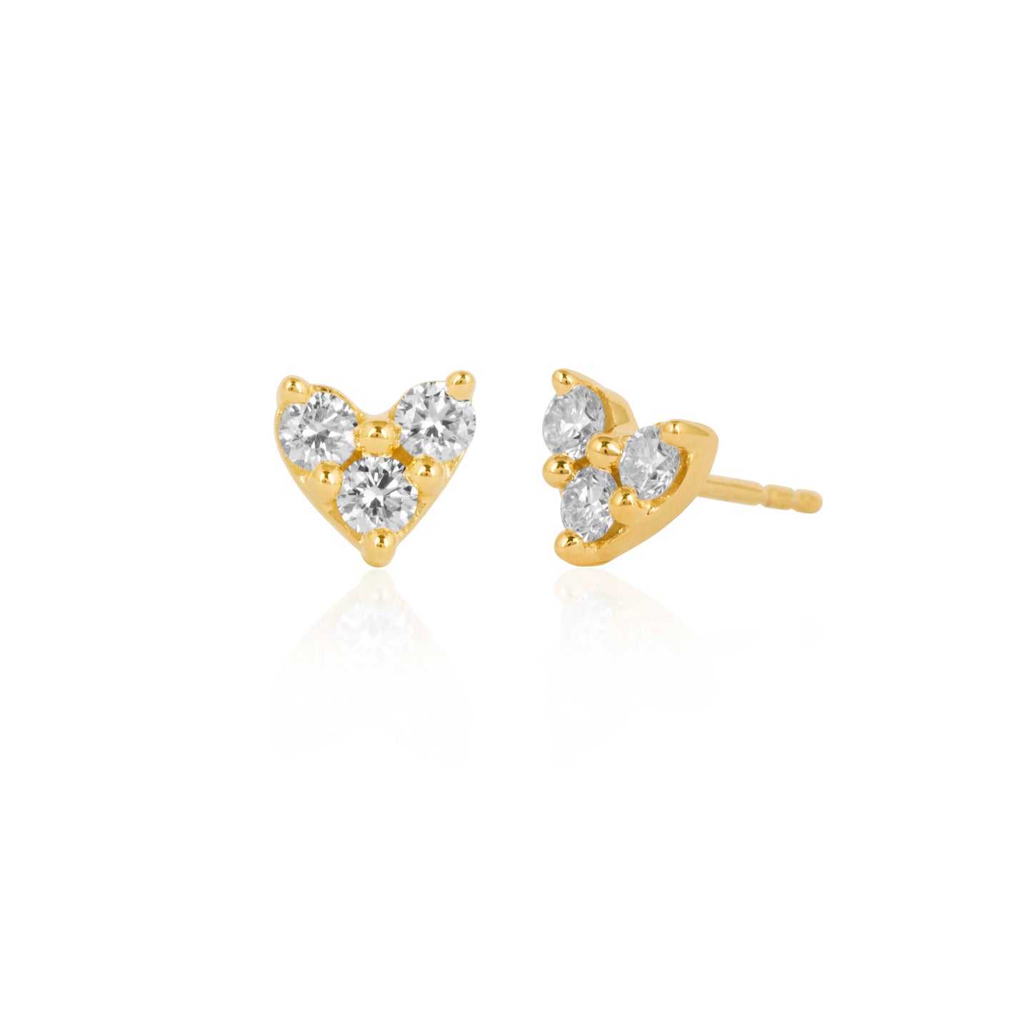 TRIPLE STONE HEART DIAMOND STUDS