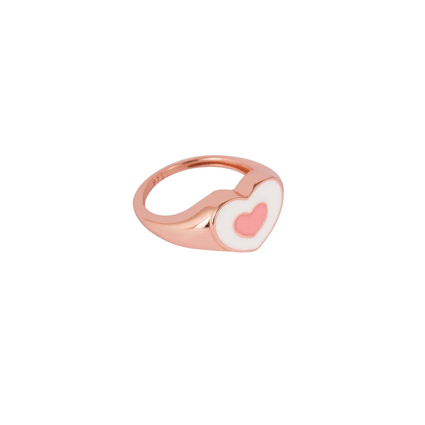 TWO TONE ENAMELLED HEART RING - WHITE