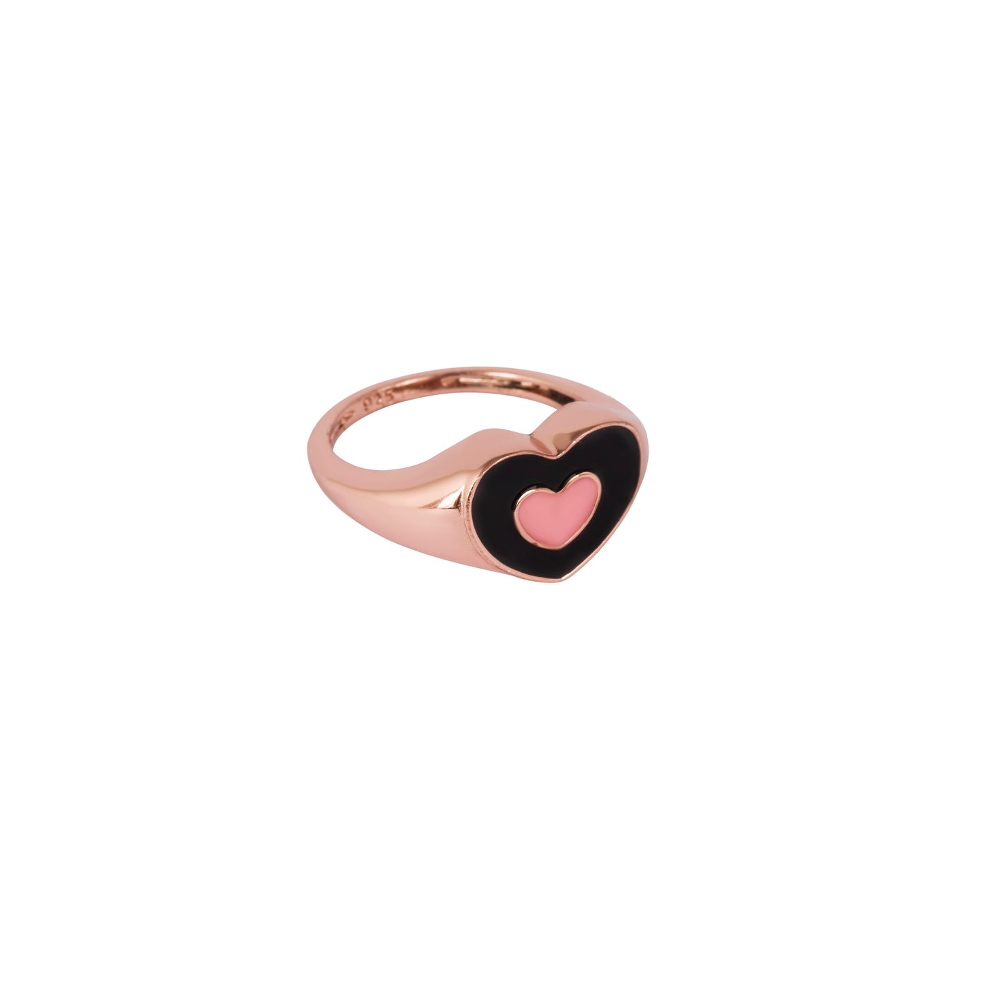 TWO TONE ENAMELLED HEART RING - BLACK