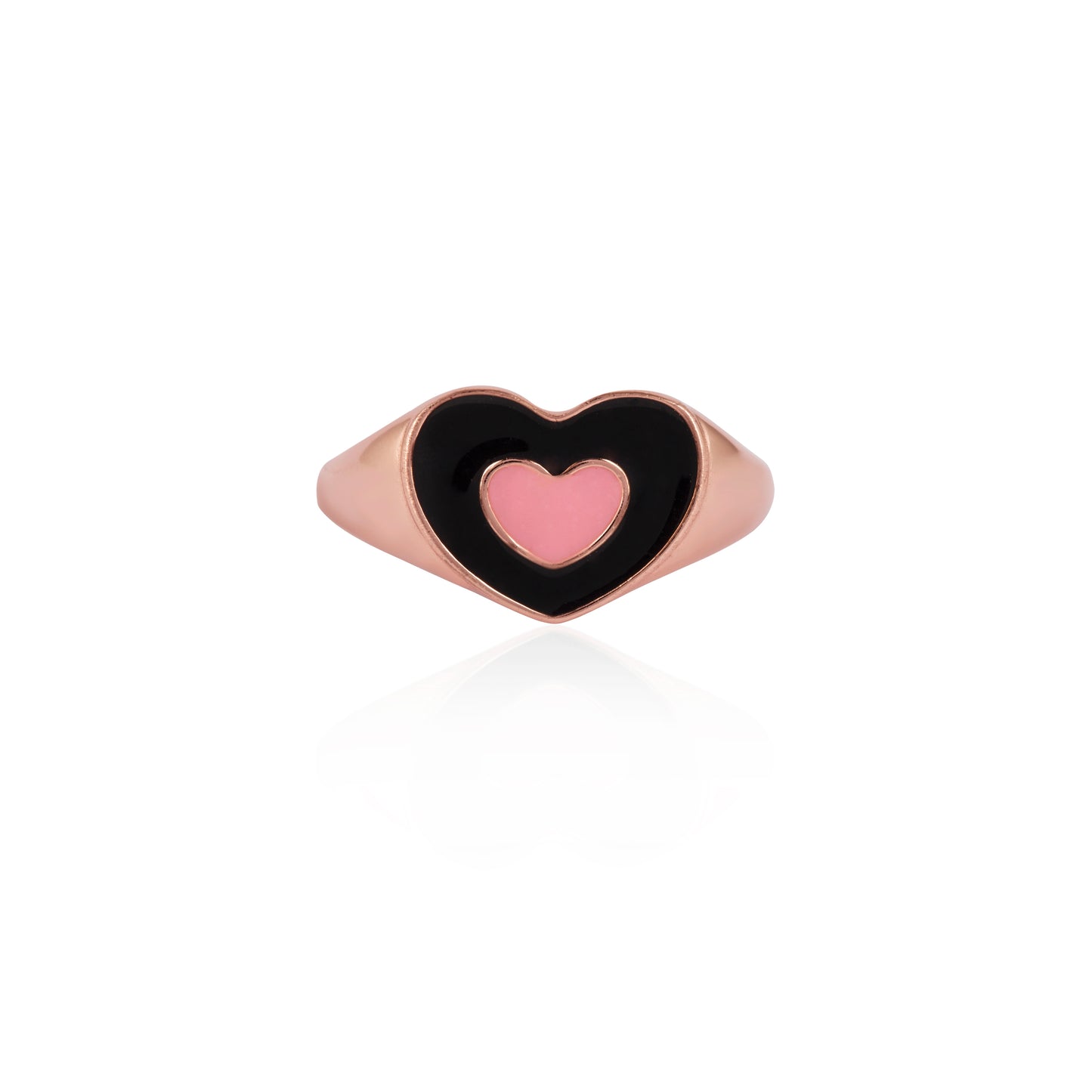 TWO TONE ENAMELLED HEART RING - BLACK