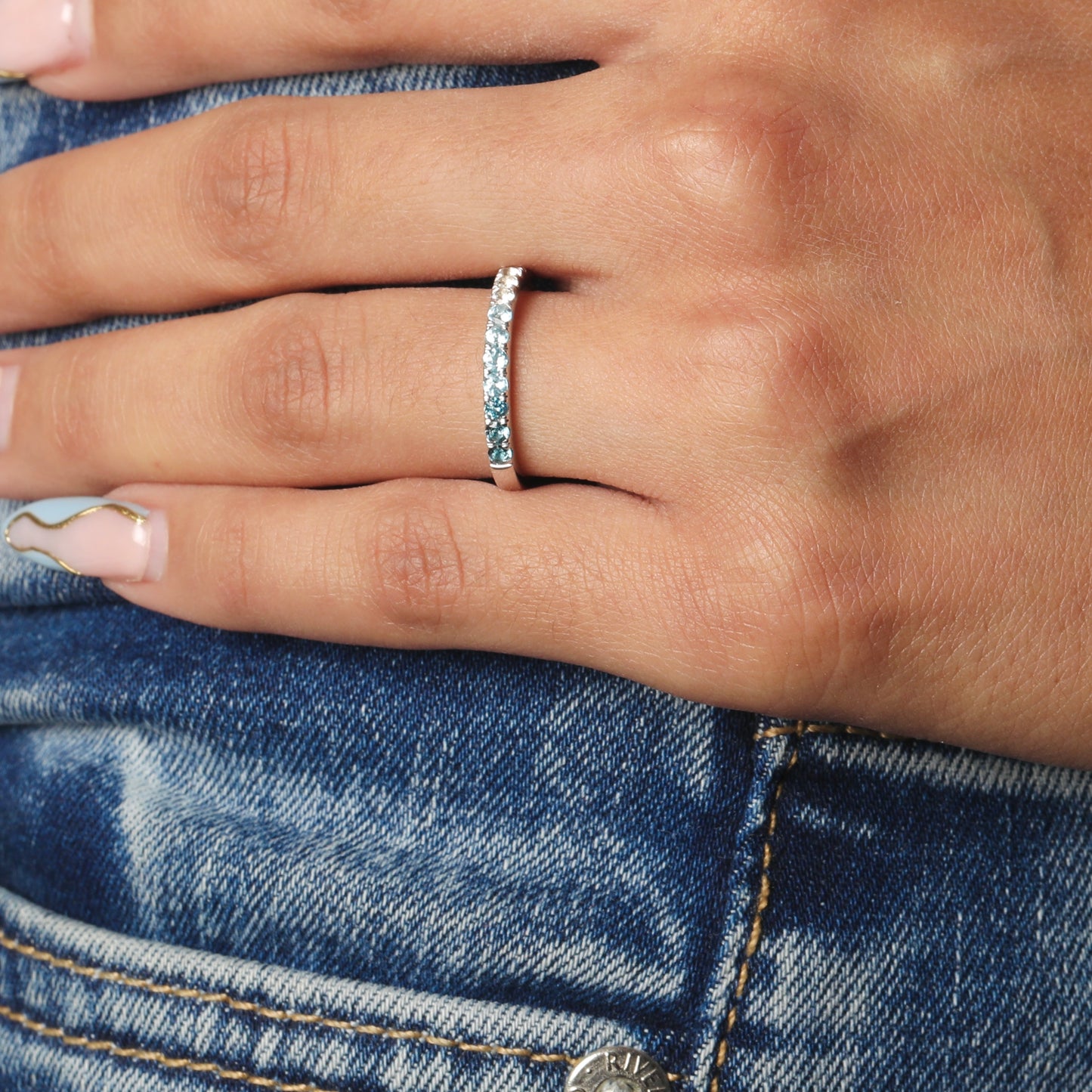 BLUE OMBRÉ HALF ETERNITY RING