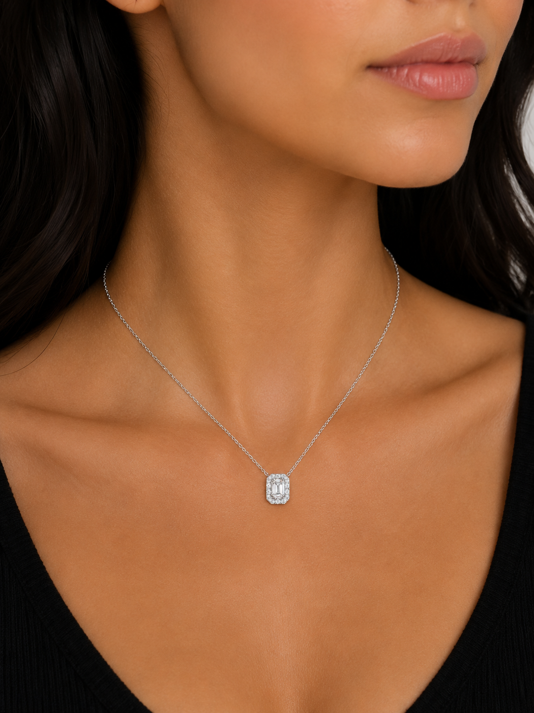 Emerald Cut Halo pendant