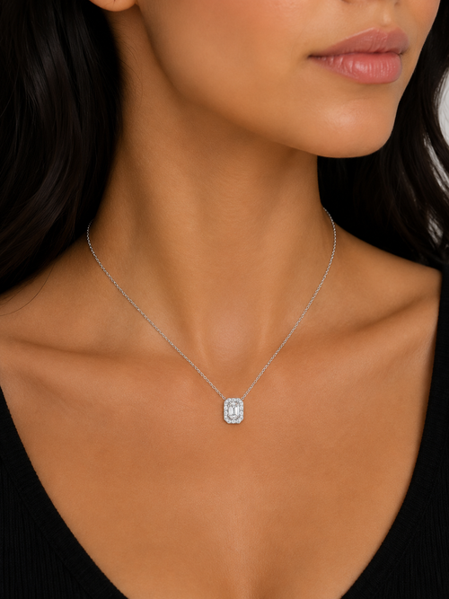 Emerald Cut Halo pendant