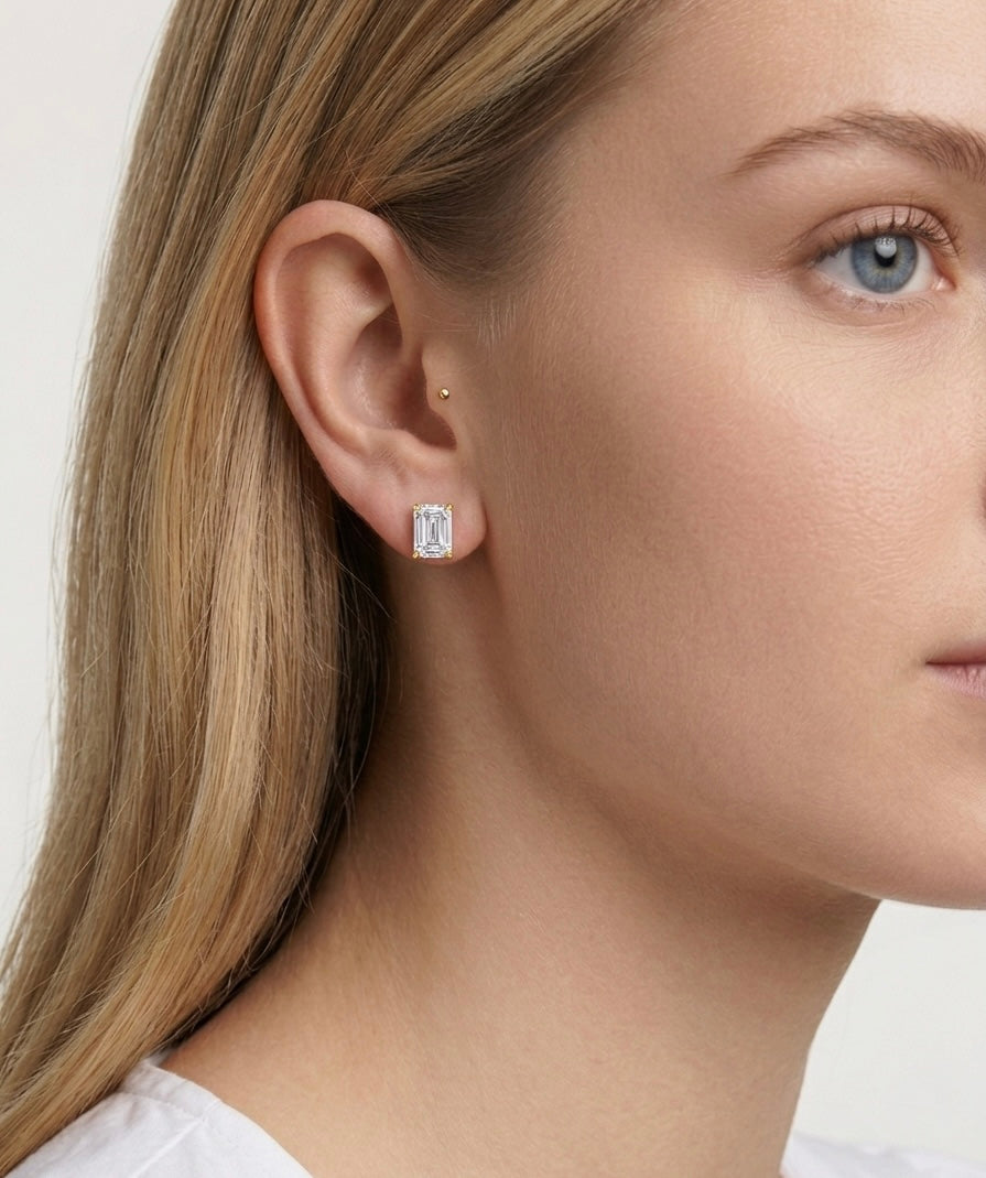 Emerald Cut Solitaire stud earrings