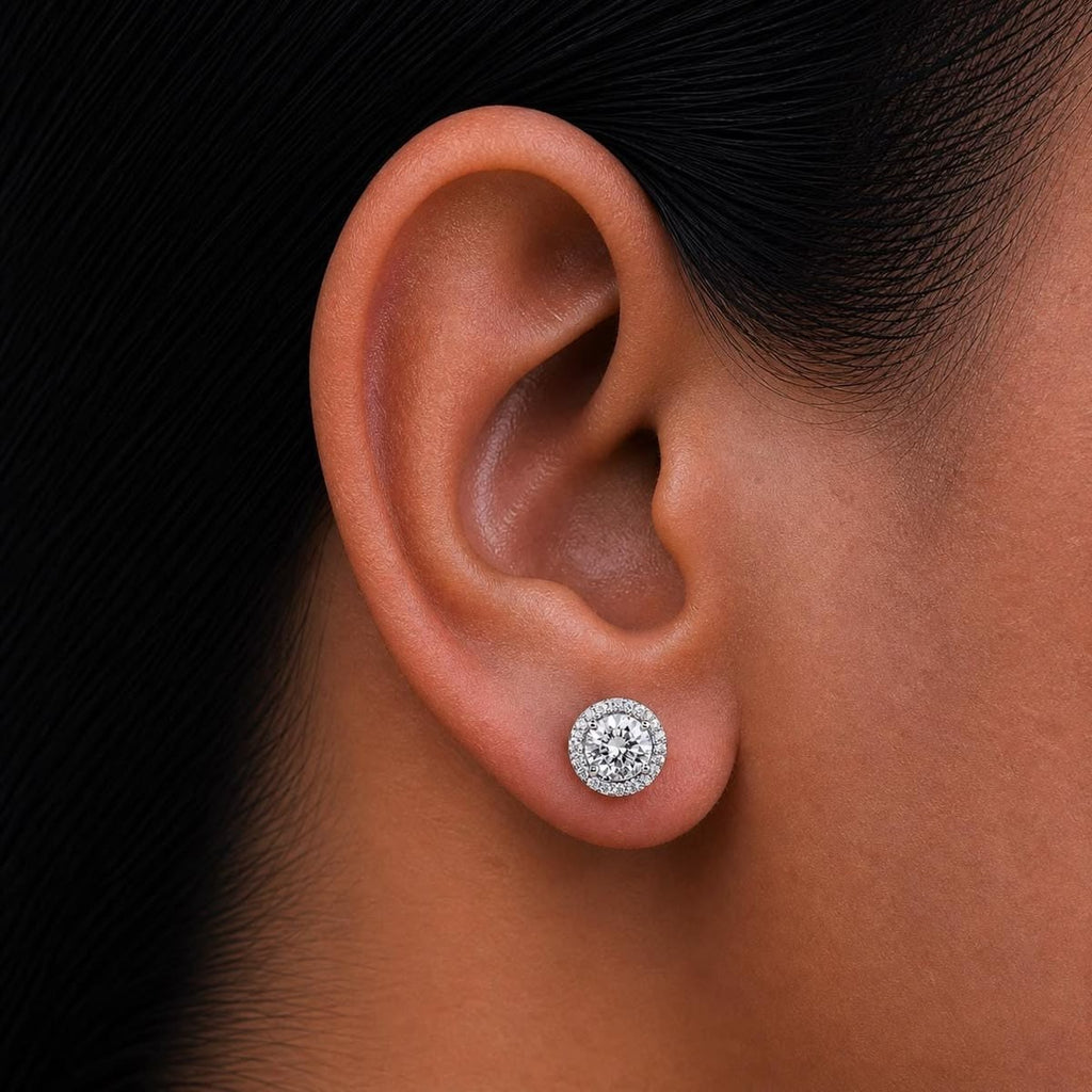 Round Halo Solitaire stud earrings