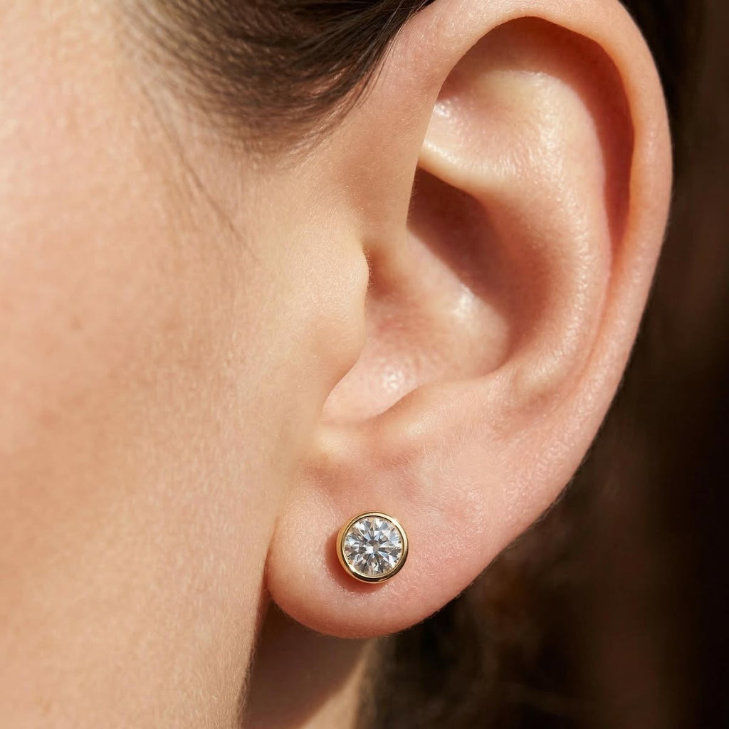 Round Solitaire Bezel set earring