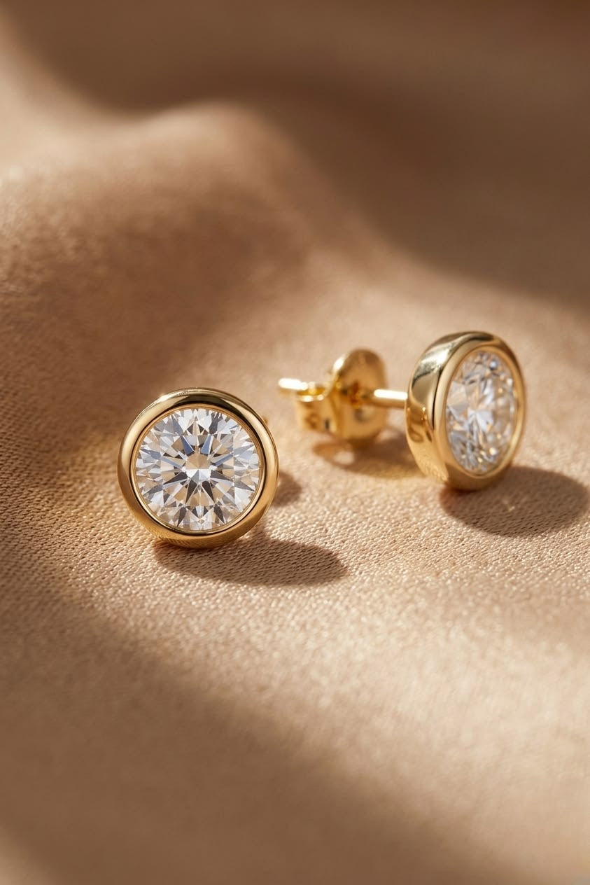 Round Solitaire Bezel set earring