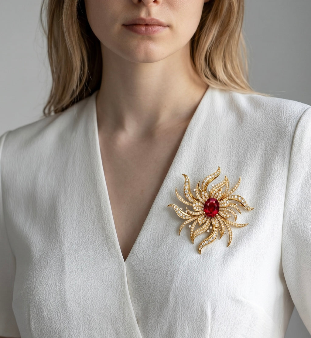 Helios Radiance Ruby brooch