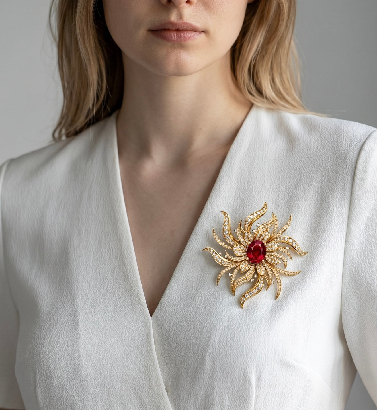 Helios Radiance Ruby brooch