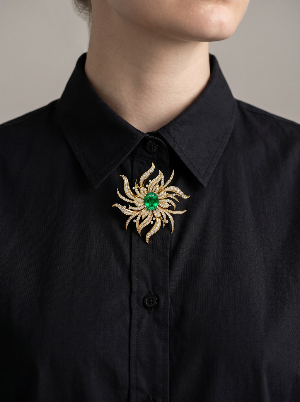 Helios Radiance Emerald brooch