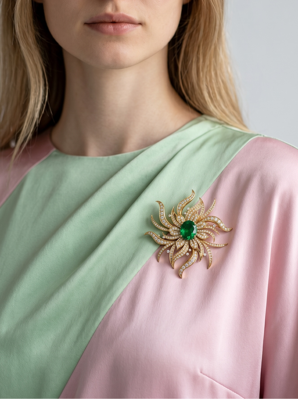 Helios Radiance Emerald brooch
