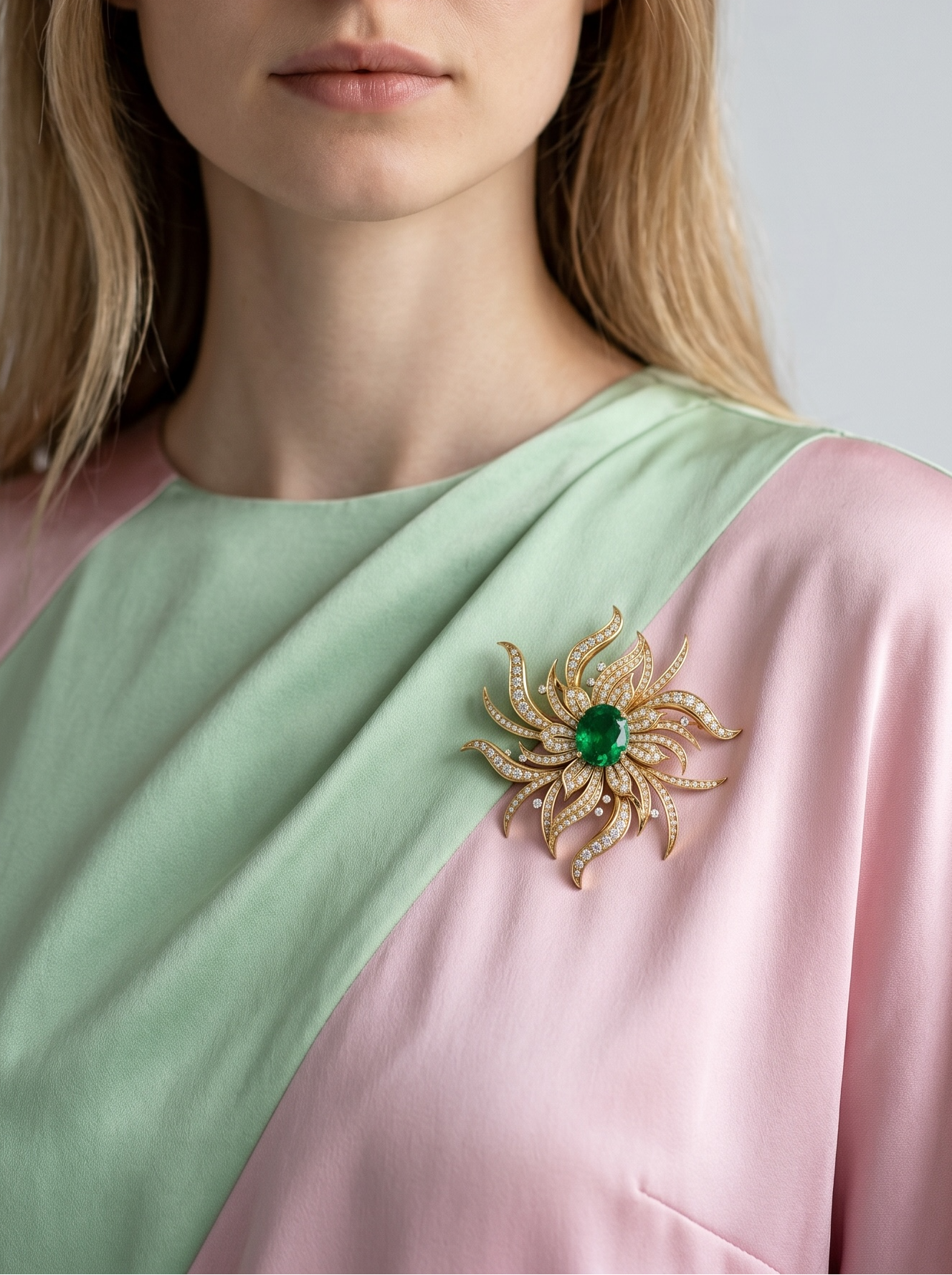 Helios Radiance Emerald brooch
