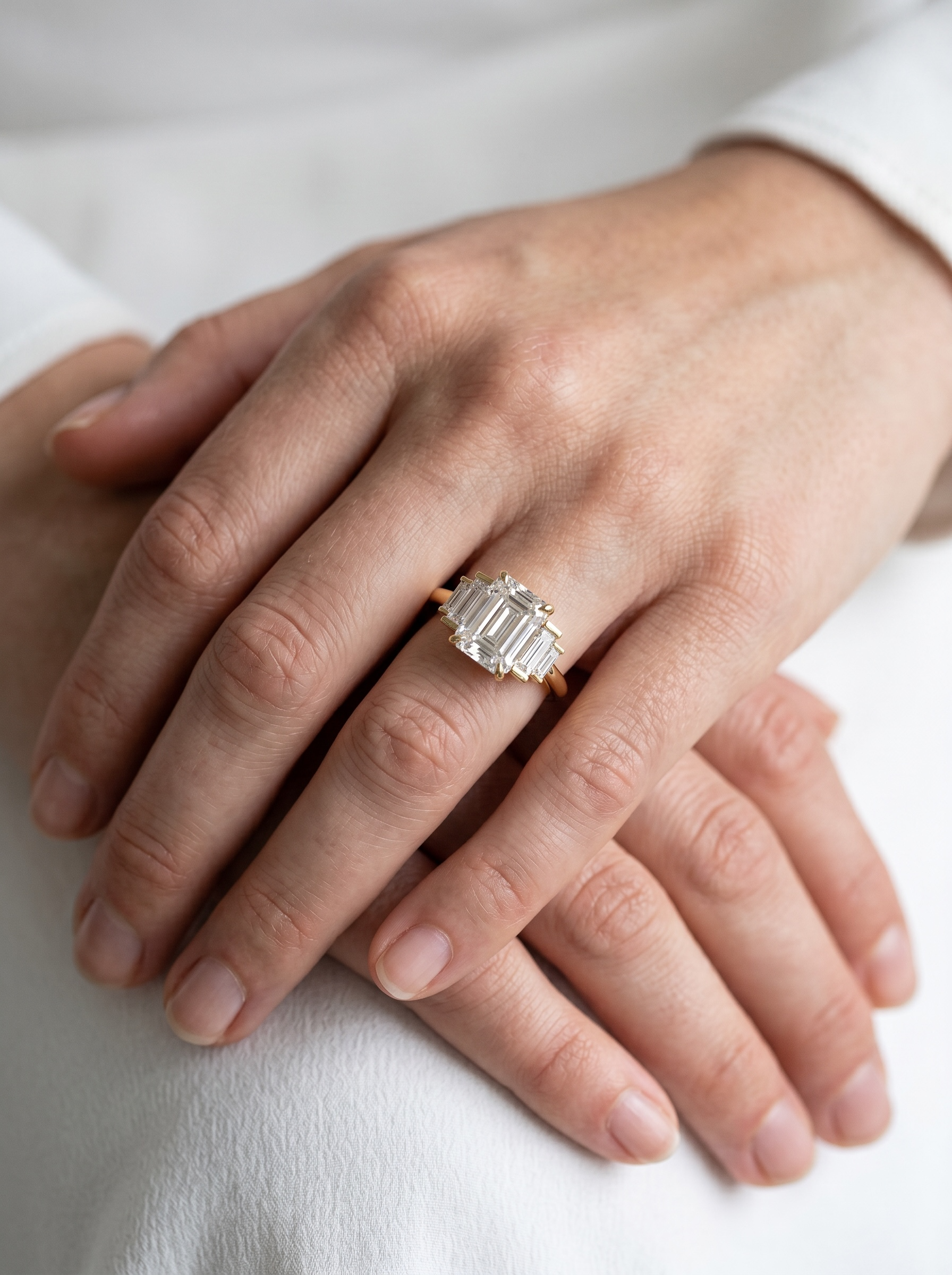 Triple Stone Emerald Solitaire ring