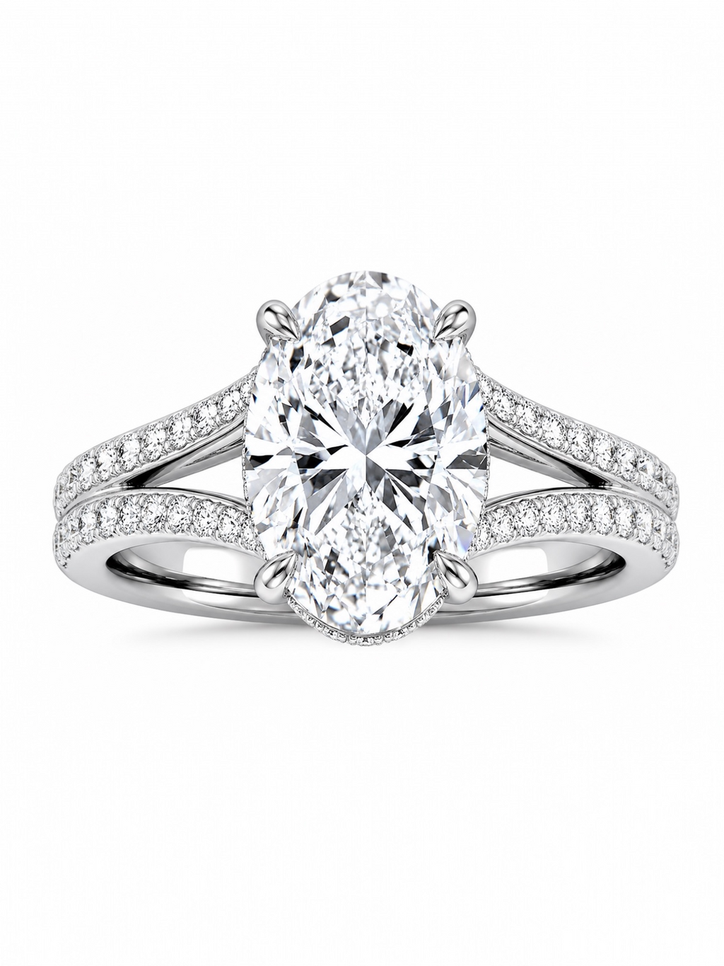 Pavé split shank Oval Solitaire ring