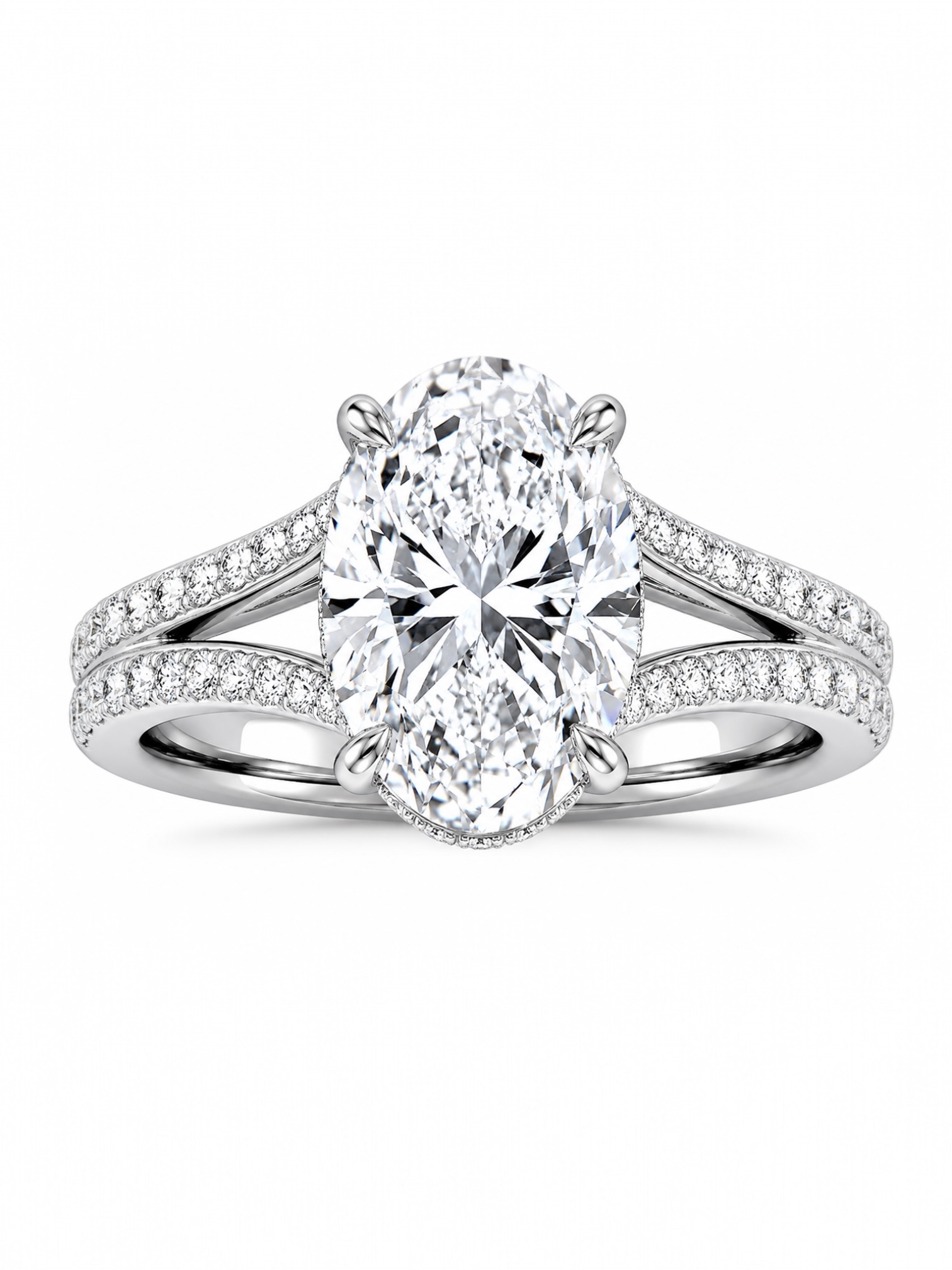 Pavé split shank Oval Solitaire ring