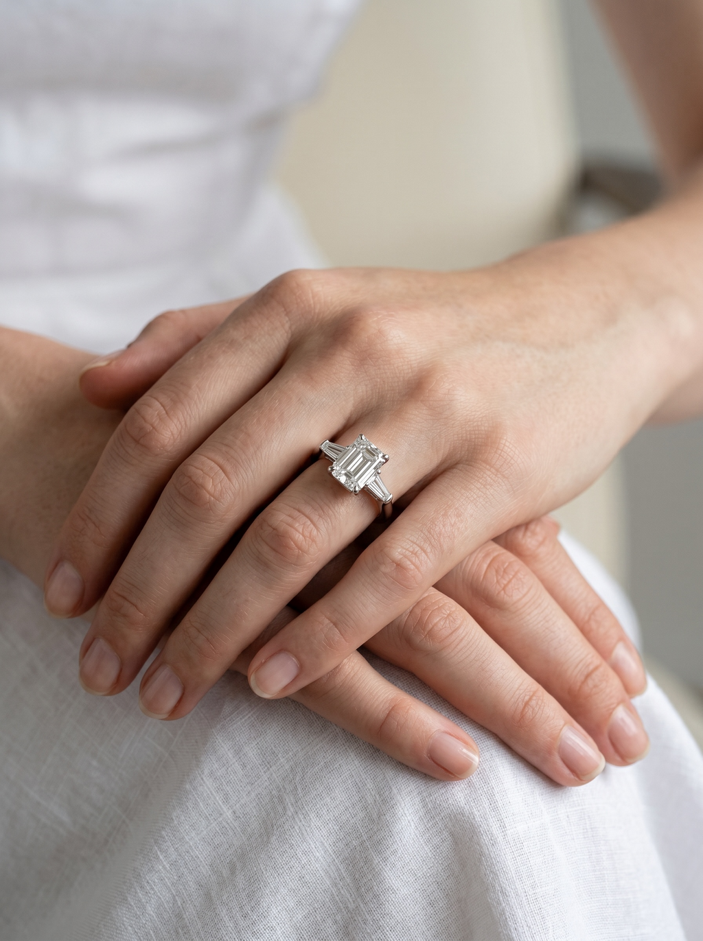 Tapered Baguette Emerald Solitaire ring