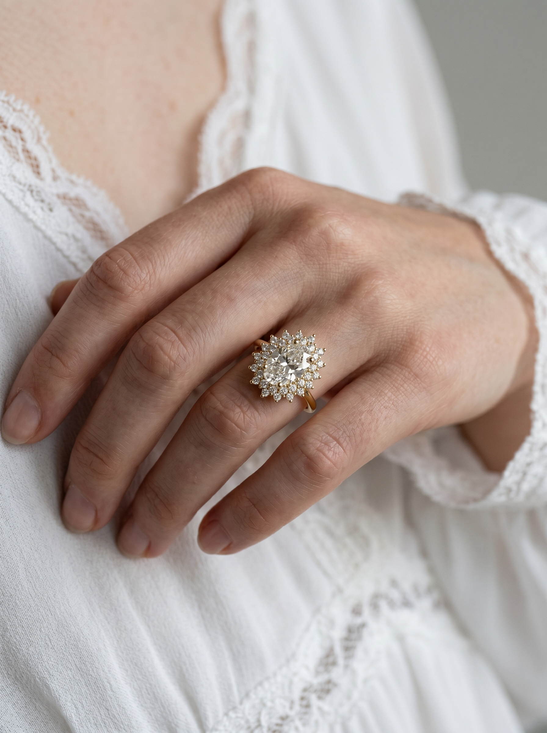 The Oval Sunburst Solitaire ring
