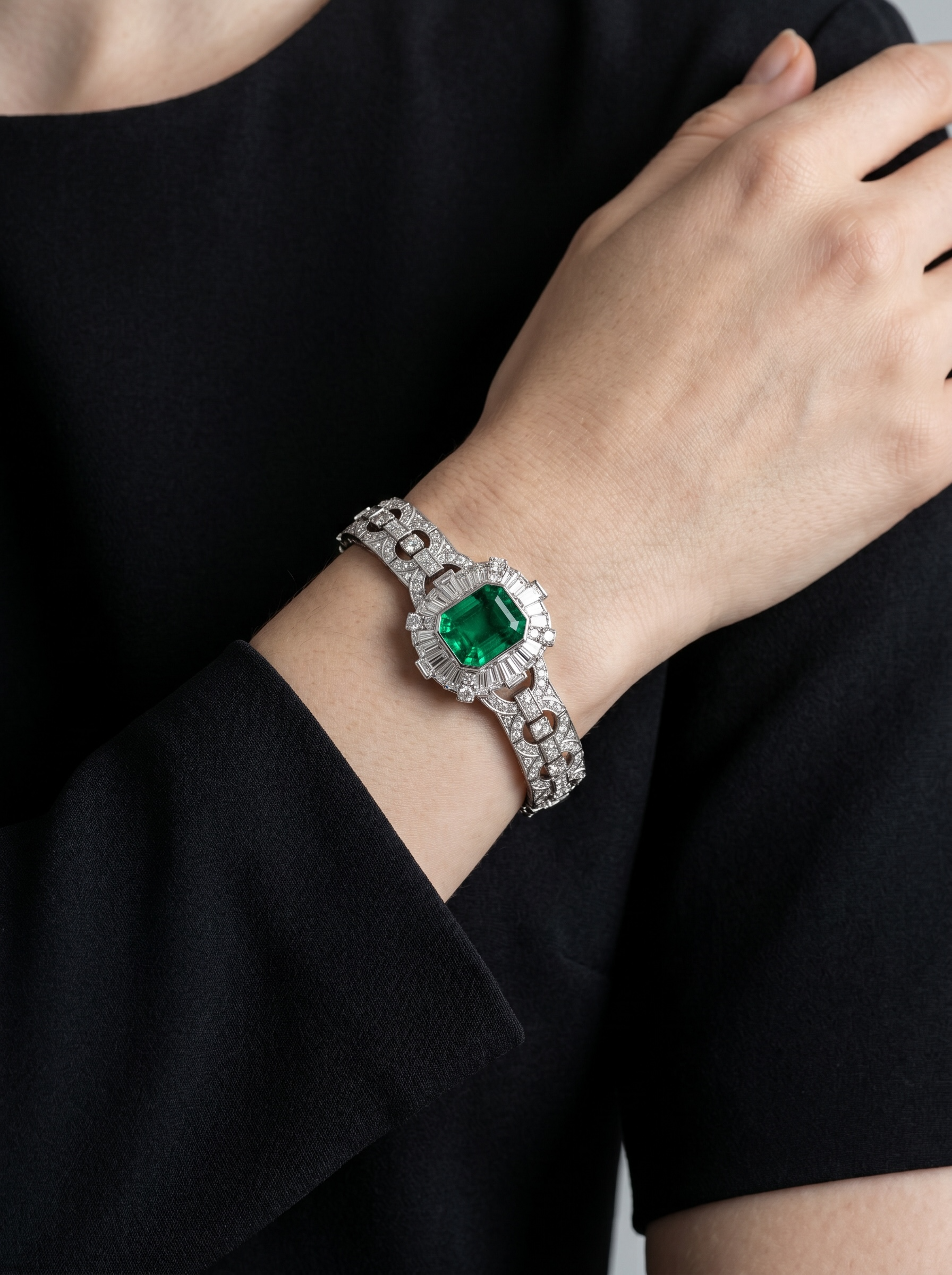 Emerald Radiant Sunburst Link Bracelet
