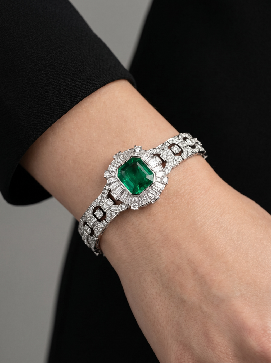 Emerald Radiant Sunburst Link Bracelet