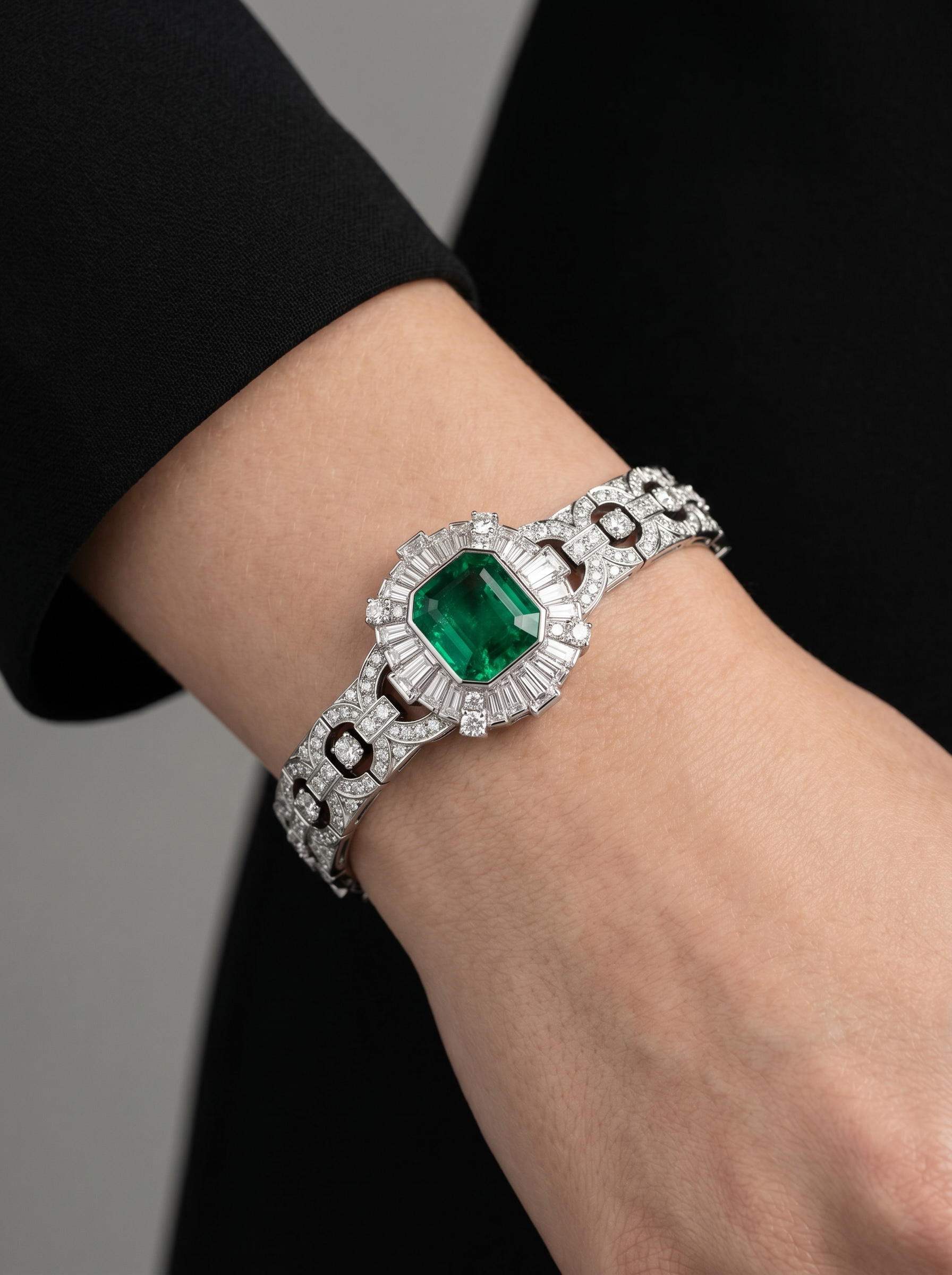 Emerald Radiant Sunburst Link Bracelet