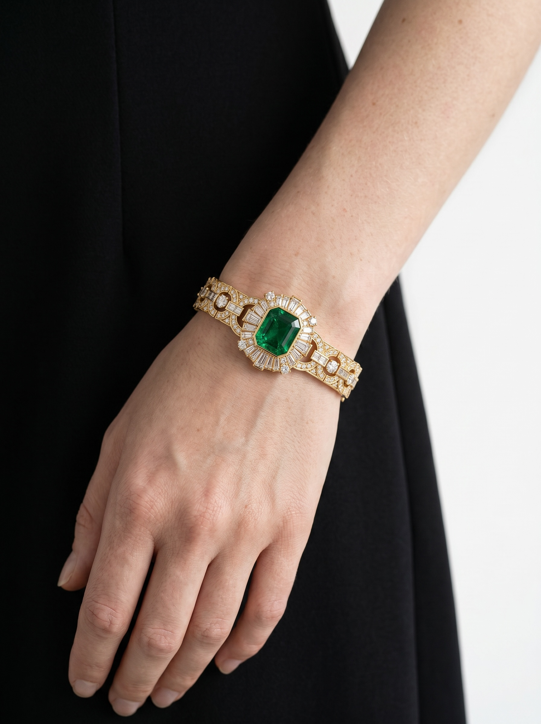 Emerald Radiant Sunburst Link Bracelet