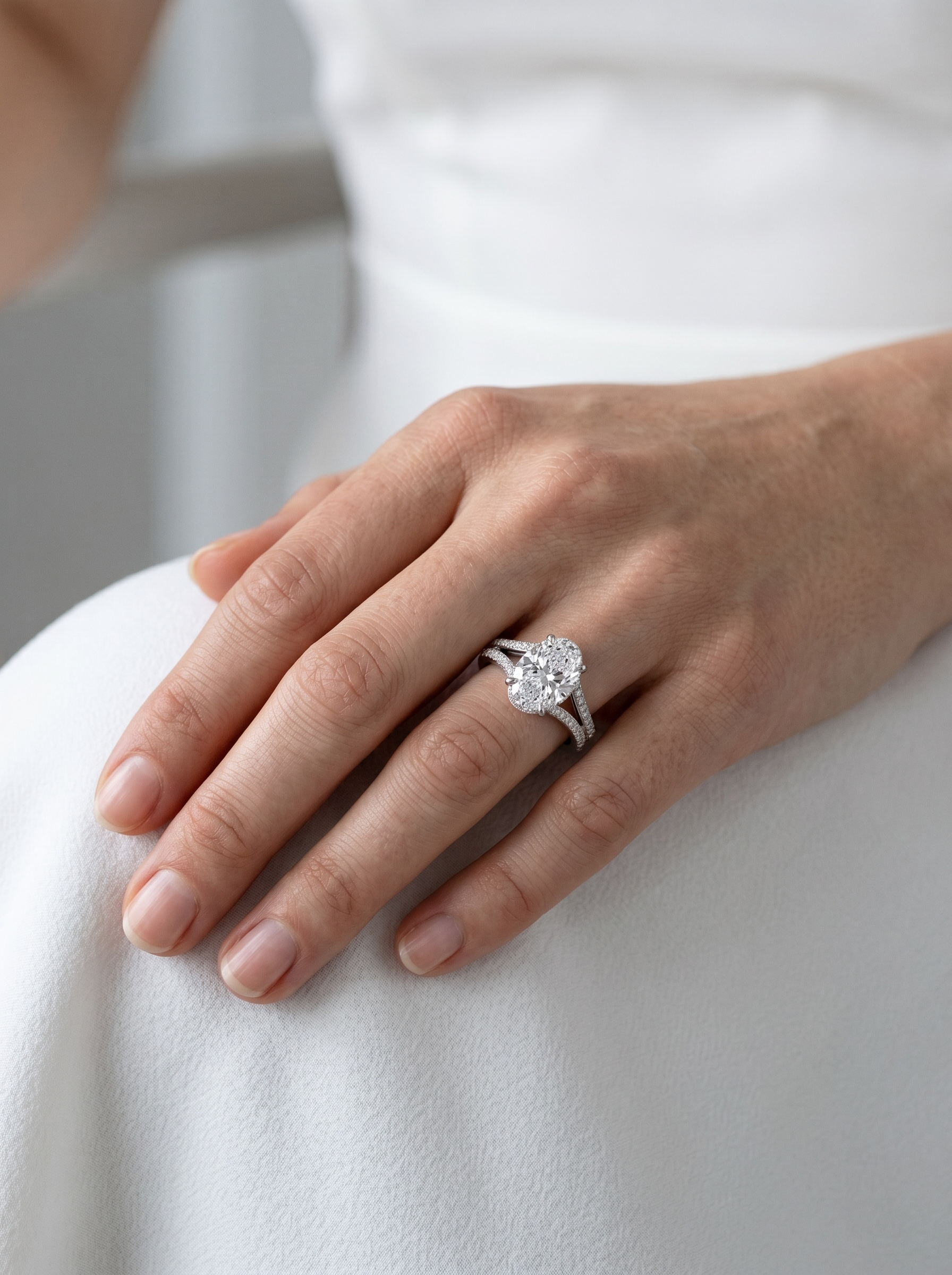 Pavé split shank Oval Solitaire ring
